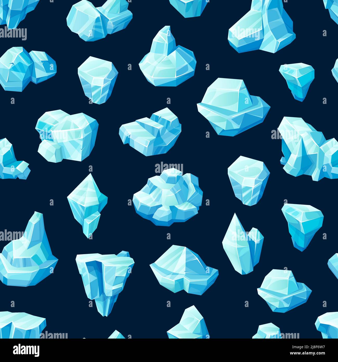 Cubetti di ghiaccio blu e cristalli senza cuciture. Sfondo vettoriale con blocchi di cartone congelato, iceberg, pietre magiche e carri ghiacciati o stalagmiti. Disegno astratto con calotte ghiacciate Illustrazione Vettoriale