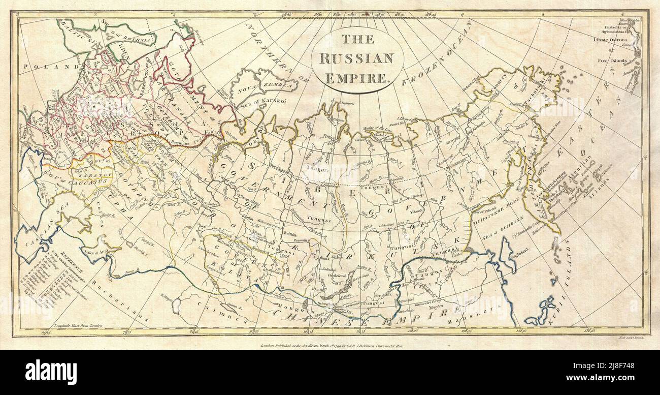 Mappa d'epoca circa 1799 dell'Impero Russo o della Russia Imperiale di Clement Cruttwell Foto Stock