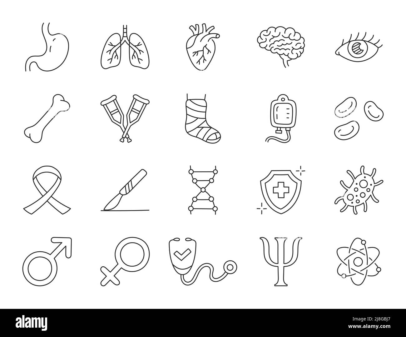 Illustrazione di doodle di specializzazione medica compreso le icone - stomaco, urologia, cardiologia, cuore, pulmonologey, immunologo, terapista, psicologo Illustrazione Vettoriale