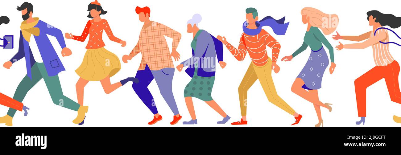 Gruppo di persone colorate jogging confine senza giunture Illustrazione Vettoriale