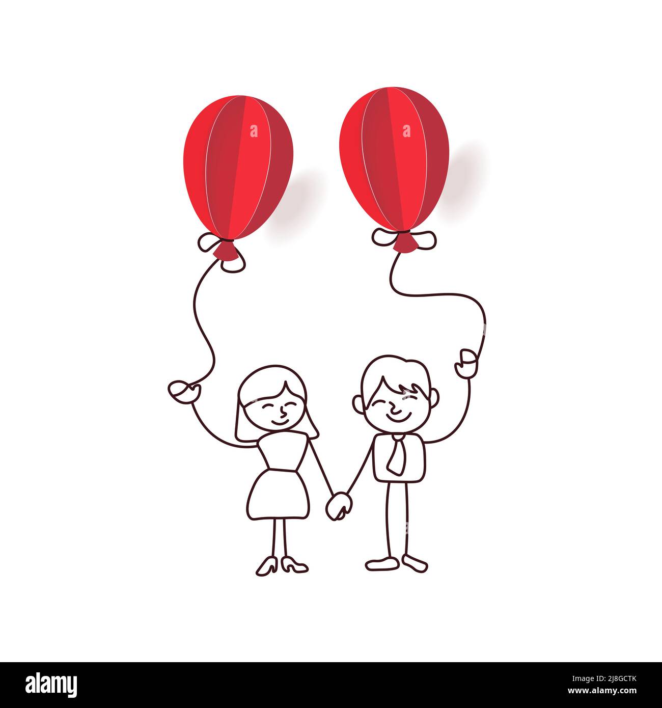 Coppia felice di amici o amanti che tengono palloncini rossi Immagine e  Vettoriale - Alamy