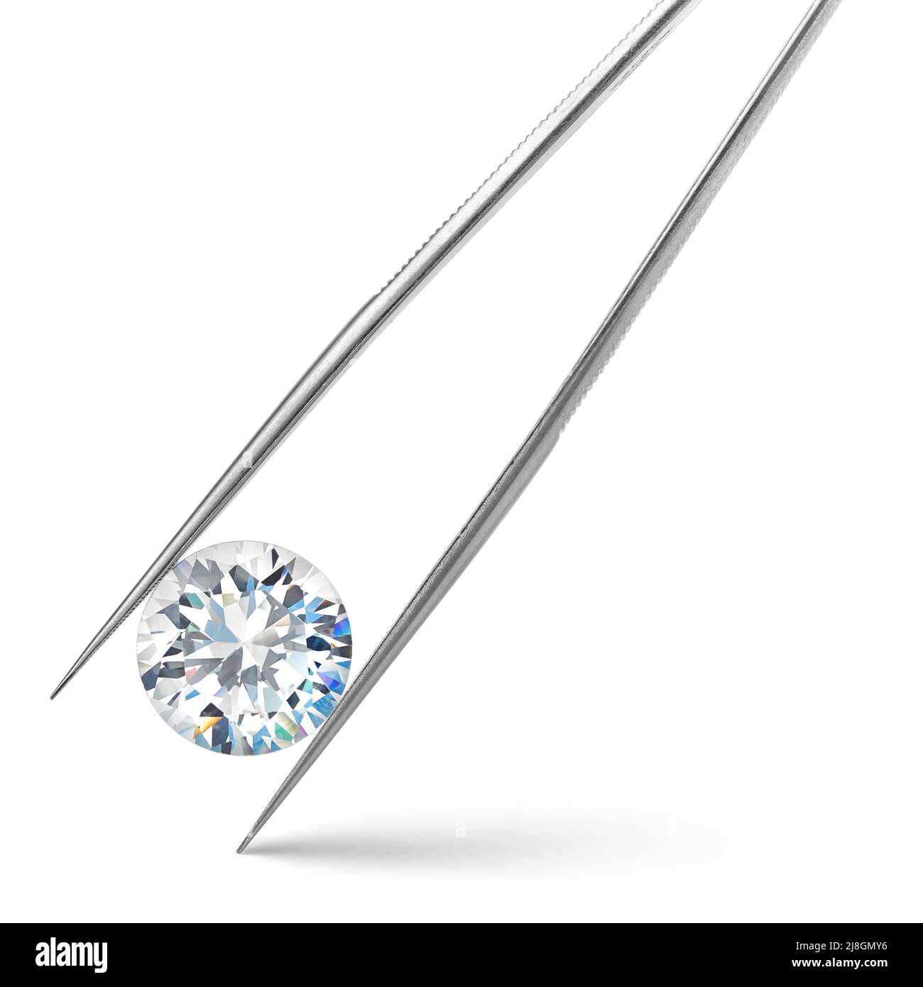 Grande diamante in tenaglie su sfondo bianco Foto Stock