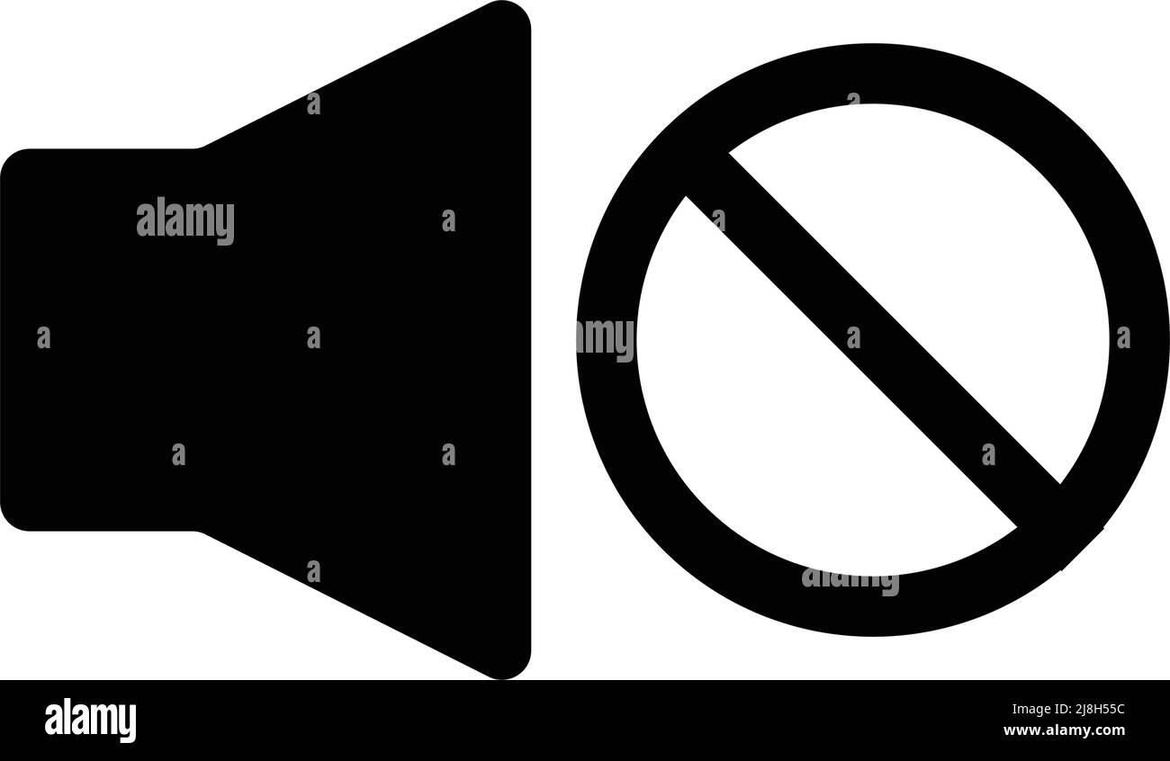 Silhouette di volume e stop. Icona di disattivazione audio. Vettore modificabile. Illustrazione Vettoriale