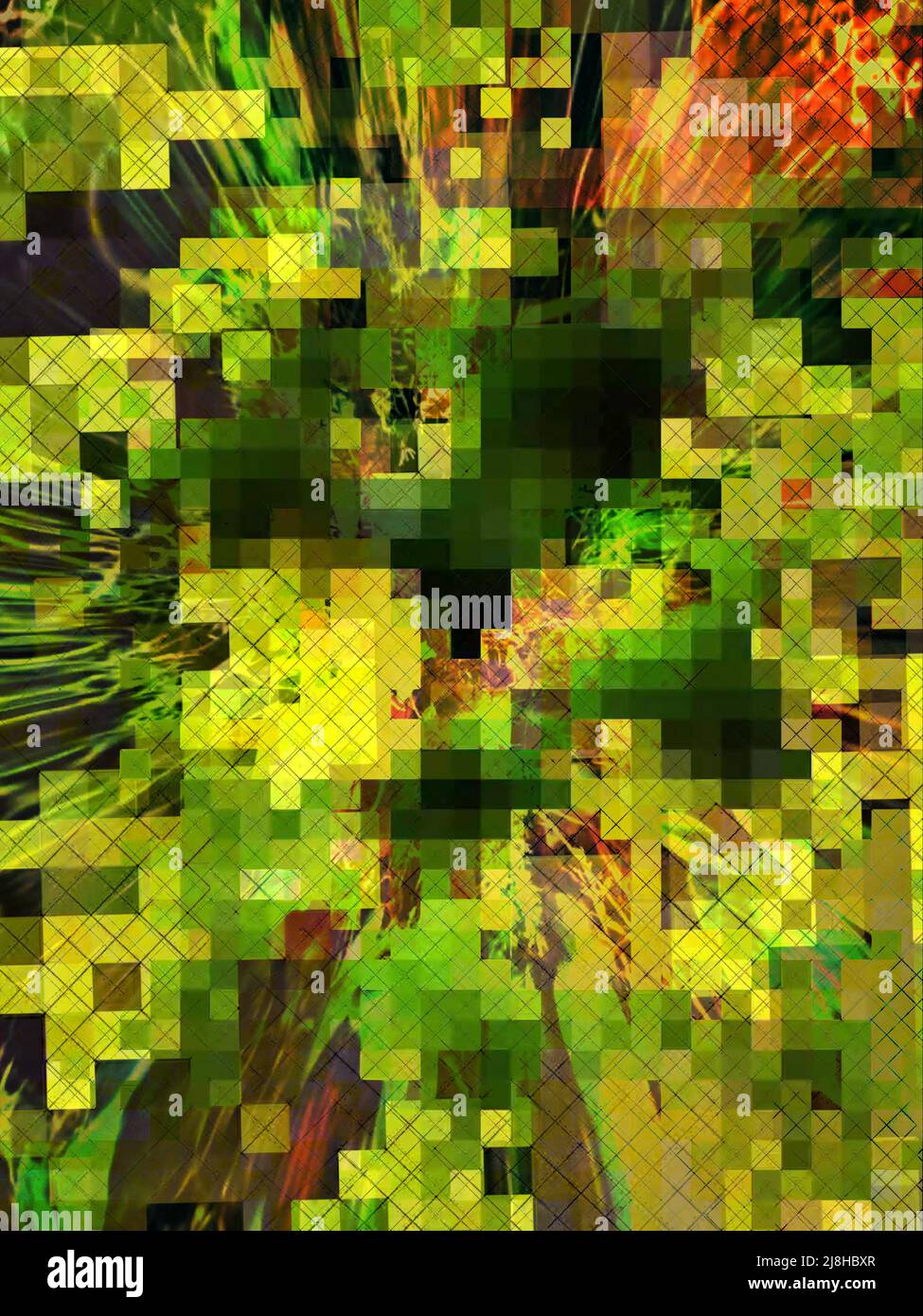 Pixel art, colore verde, natura, astratto. Foto Stock