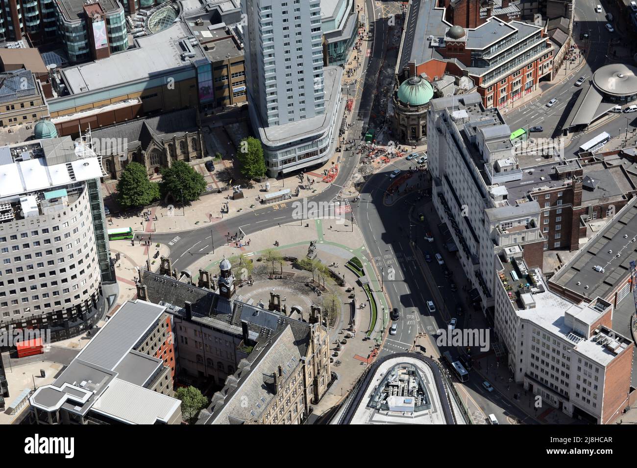 Vista aerea di City Square nel centro di Leeds, West Yorkshire, Regno Unito Foto Stock