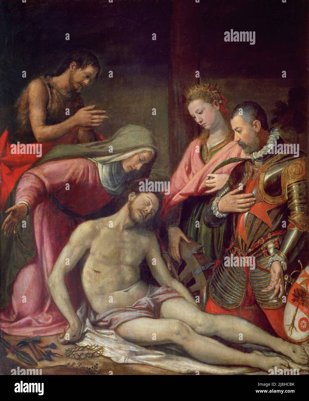 La deposizione di Cristo con San Giovanni Battista, Santa Caterina d'Alessandria e donatrice dei Santi di Tito (1536-1603); Galleria dell'Accademia & Museo degli Strumenti musicali, Firenze, Toscana, Italia; fuori dal copyright. Foto Stock