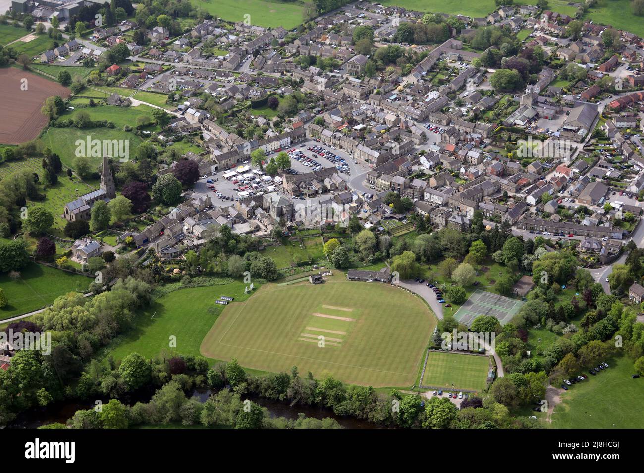 Vista aerea del centro di Masham, North Yorkshire Foto Stock