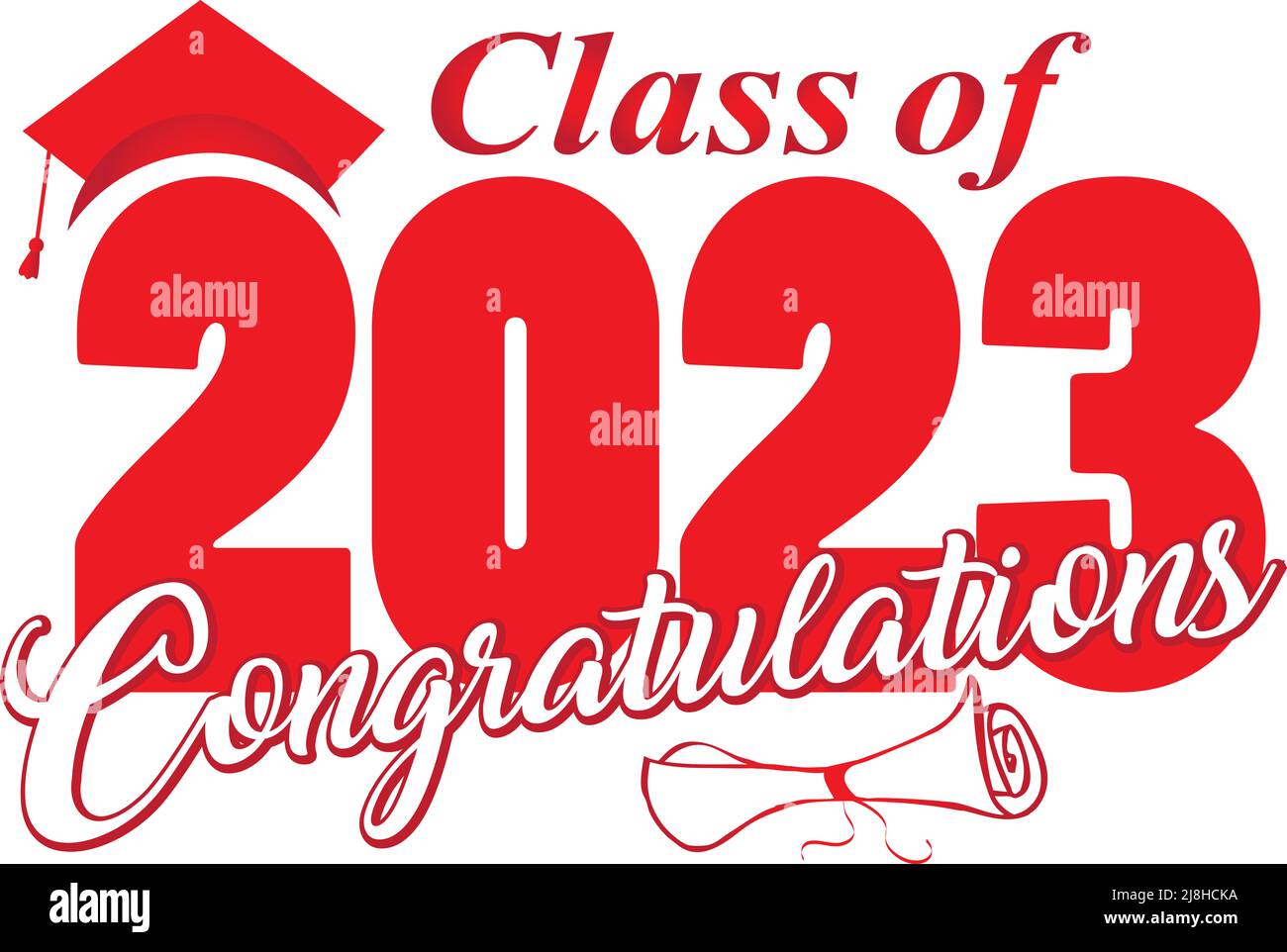 Classe di 2022 Congratulazioni Graphic con tappo di laurea e Diploma Foto Stock