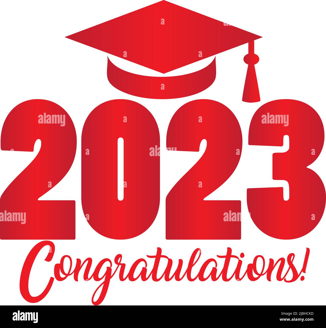 Classe di 2023 Congratulazioni grafiche con tappo graduato rosso Foto Stock