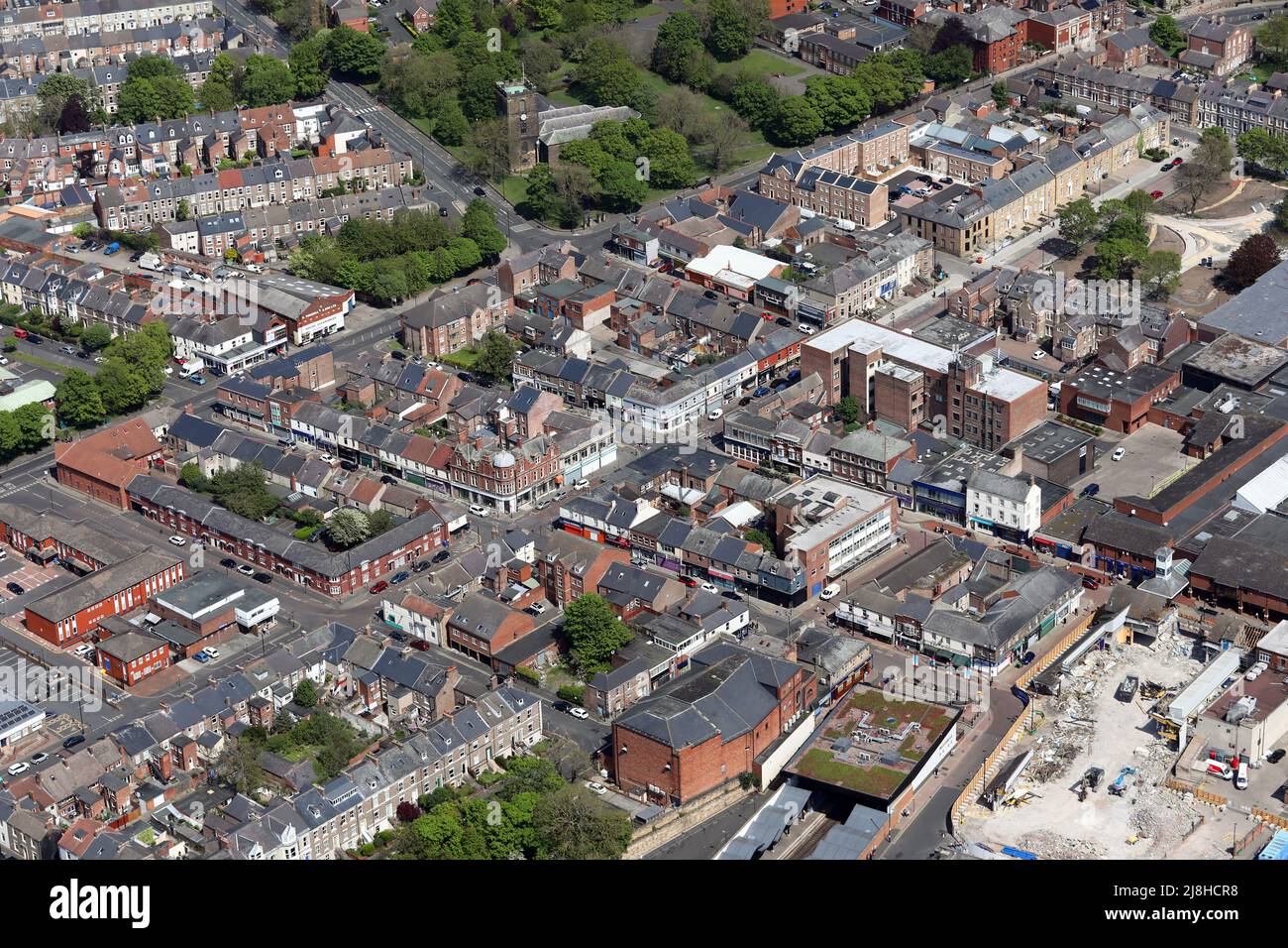 Vista aerea del centro di North Shields dal sud-ovest, con Railway Terrace in primo piano Tyne & Wear Foto Stock
