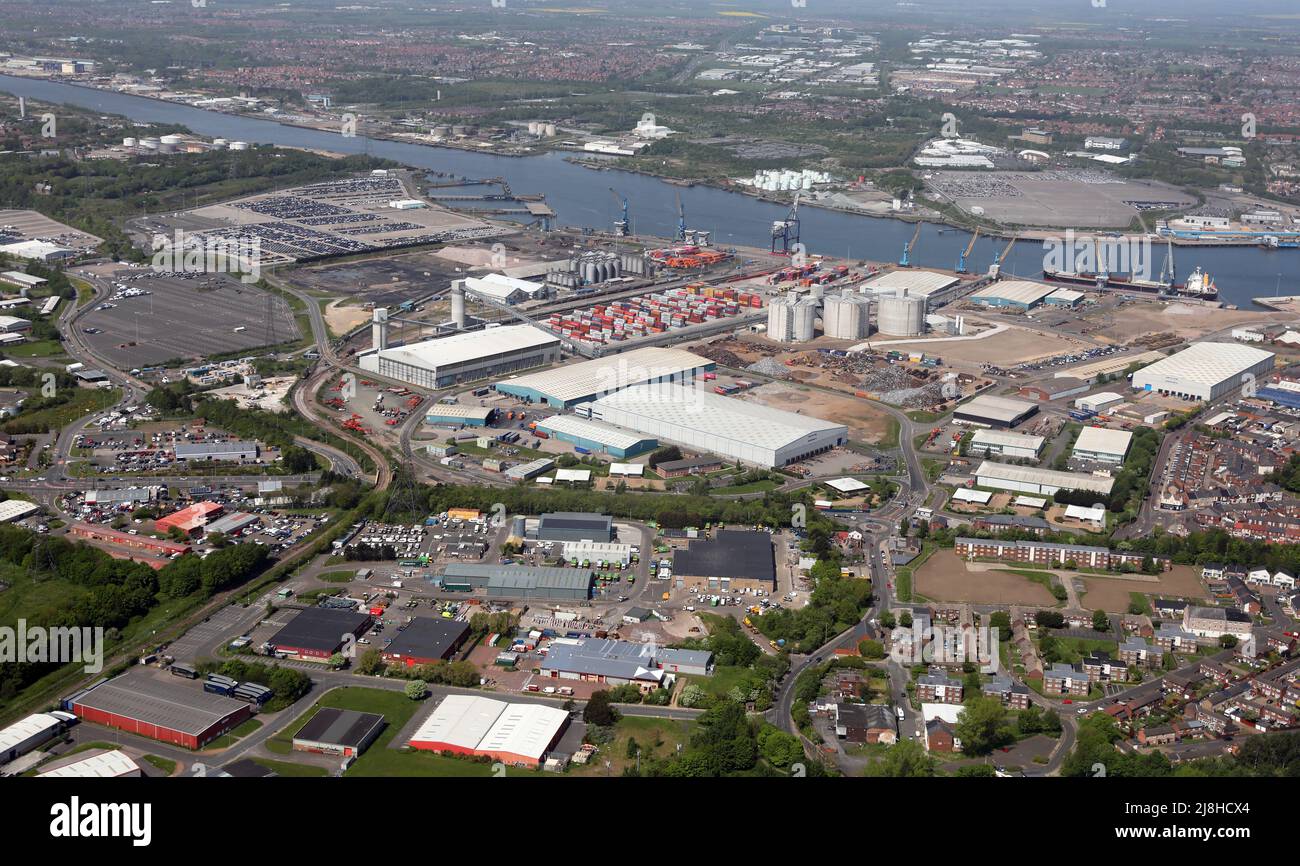 Vista aerea di Tyne Dock, Porto di Tyne, South Shields, Tyne & Wear Foto Stock