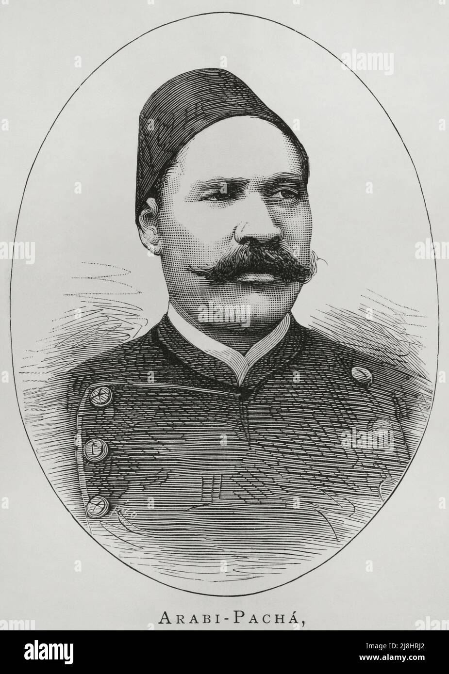 Ahmed 'Urabi (1841-1911). Rivoluzionario egiziano. Ufficiale militare nazionalista nell'esercito egiziano. Verticale. Incisione, 1882. Foto Stock