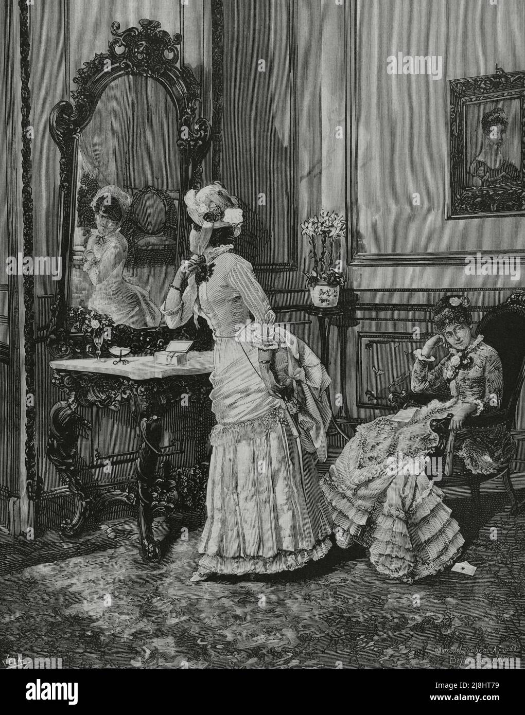 'Il comò'. Incisione di vela dopo un dipinto di Antonio Cabral Bejarano (1788-1861), 1882. Foto Stock