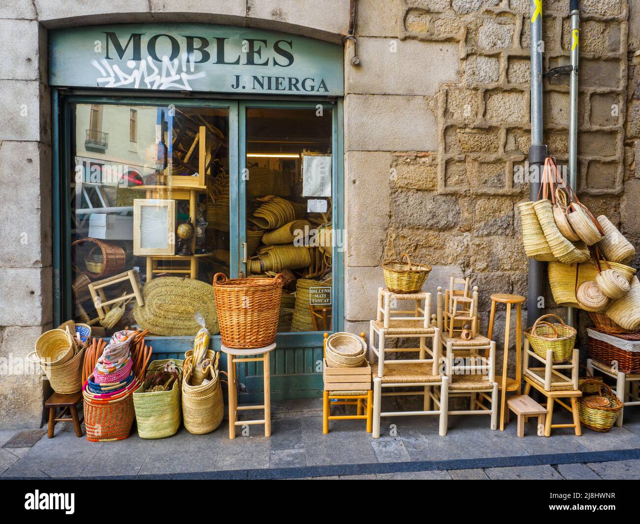 Negozio di fronte nel centro storico di Girona - Spagna Foto Stock