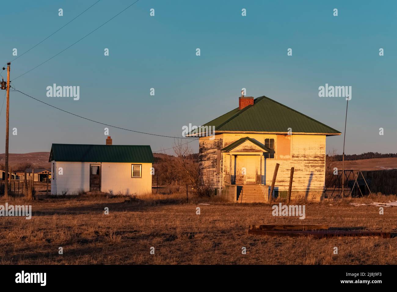 Boyes School, una classica scuola a una stanza, lungo la U.S, autostrada 212 a carter County, Montana, USA Foto Stock