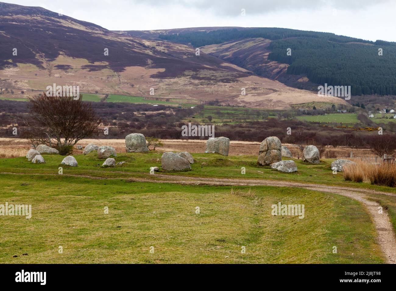 Fingal's Cauldron Seat, Machrie Moor, Isola di Arran, Scozia. Sito leggendario collegato a Fingal, alias Fionn Mac Cumhail, un gigante irlandese Foto Stock