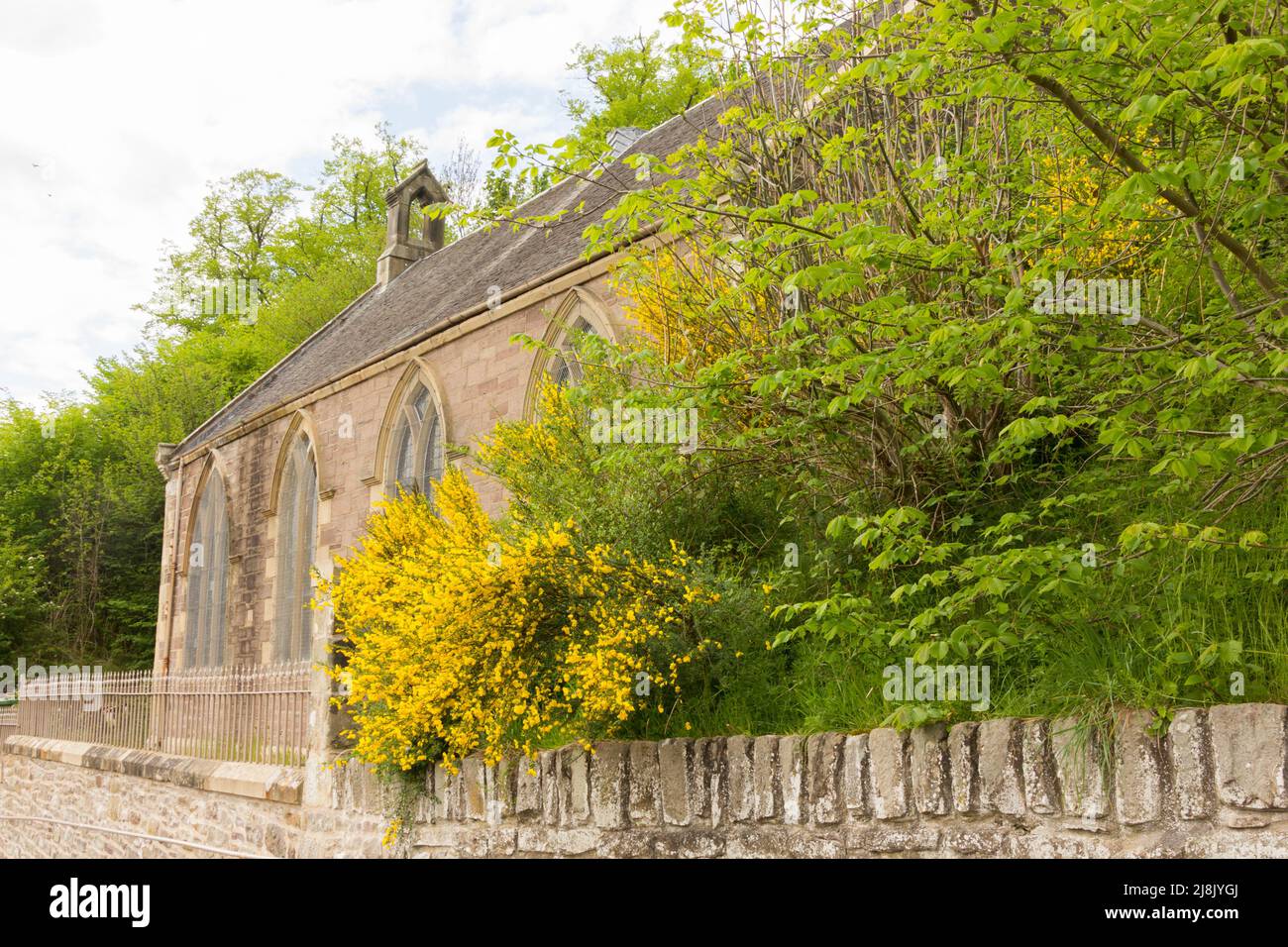 New Lanark New Lanark Village Church usato anche come Community Village Hall, sito patrimonio dell'umanità, Lanark, South Lanarkshire, Scozia, REGNO UNITO Foto Stock