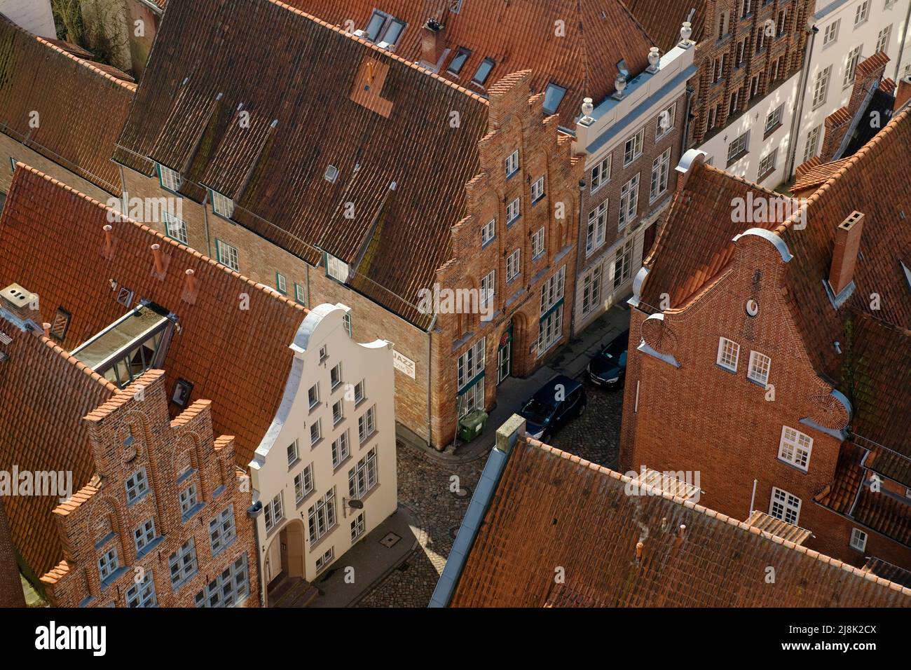 Vista sui vicoli della città vecchia dall'alto, Germania, Schleswig-Holstein, Luebeck Foto Stock