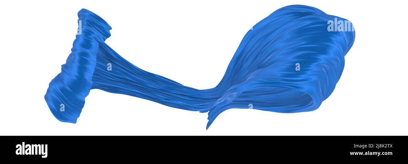 Bel tessuto scorrevole che vola nel vento. Seta o raso ondulata blu. Elemento astratto per la progettazione. Immagine di rendering 3D. Immagine isolata su un backg bianco Foto Stock