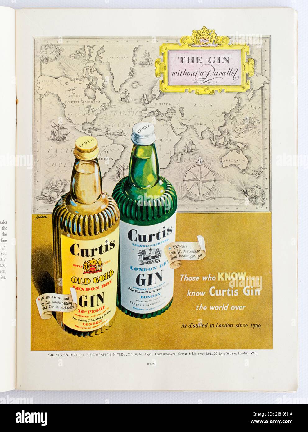 Old 1950s British Pubblicità per Curtis Gin Foto Stock