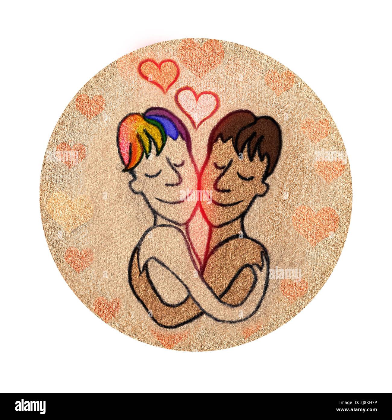 Ama gli uomini lgbt che si abbracciano a vicenda. Amore tra gli uomini, romanticismo, matrimonio, boyfriend.icon per applicazioni web e mobili. Foto Stock