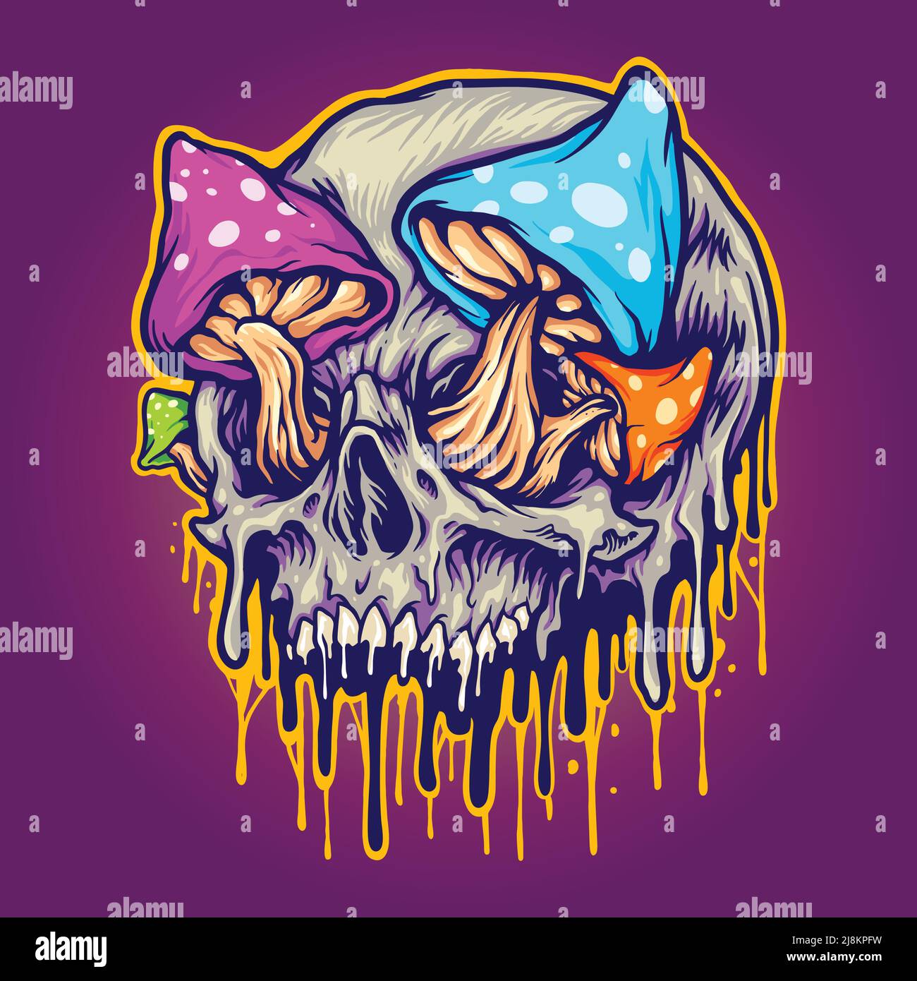 I funghi del cranio spaventosi si sono fusi le illustrazioni vettoriali colorate per il vostro marchio di lavoro, la t-shirt della merce, gli adesivi ed i disegni dell'etichetta, il manifesto, i biglietti d'auguri Illustrazione Vettoriale