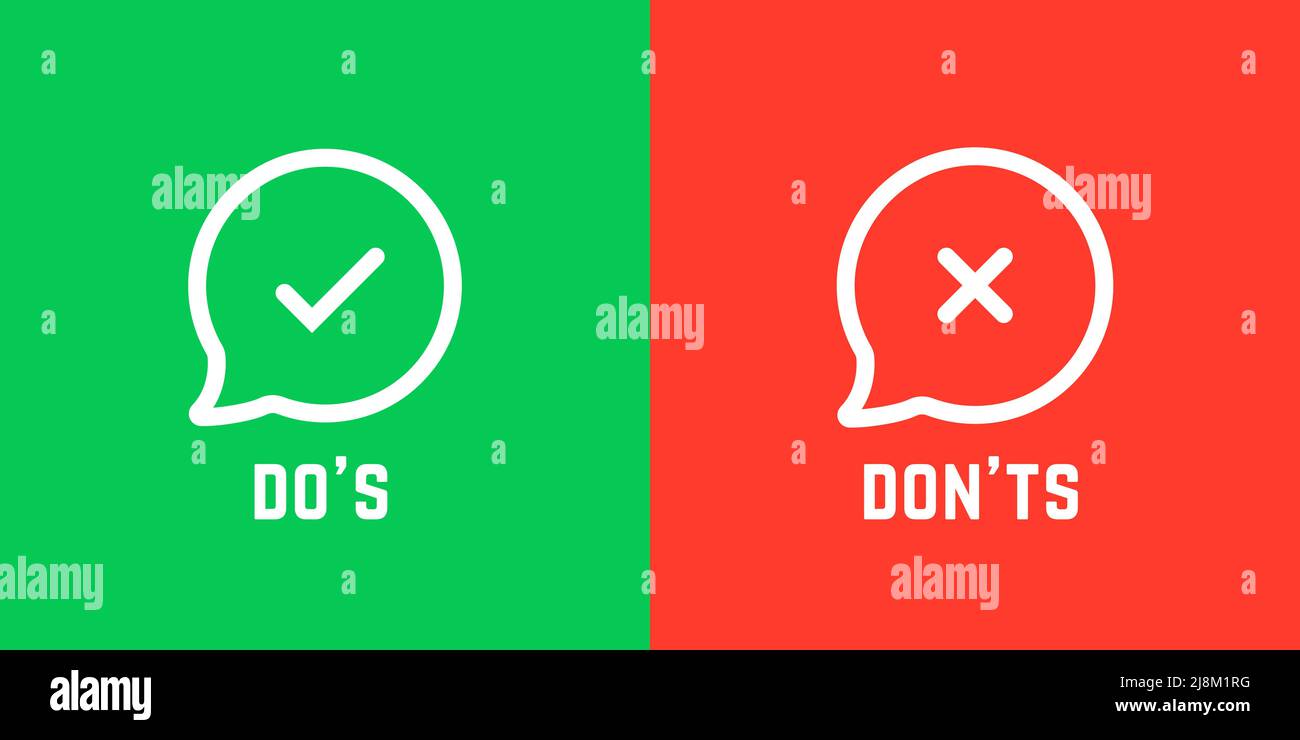 cartello informativo come don t e don ts Illustrazione Vettoriale