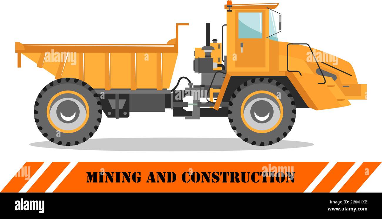 Illustrazione dettagliata delle miniere di carrello. Off-highway truck. Pesante macchina mineraria equipmente e costruzione di macchinari. Illustrazione Vettoriale