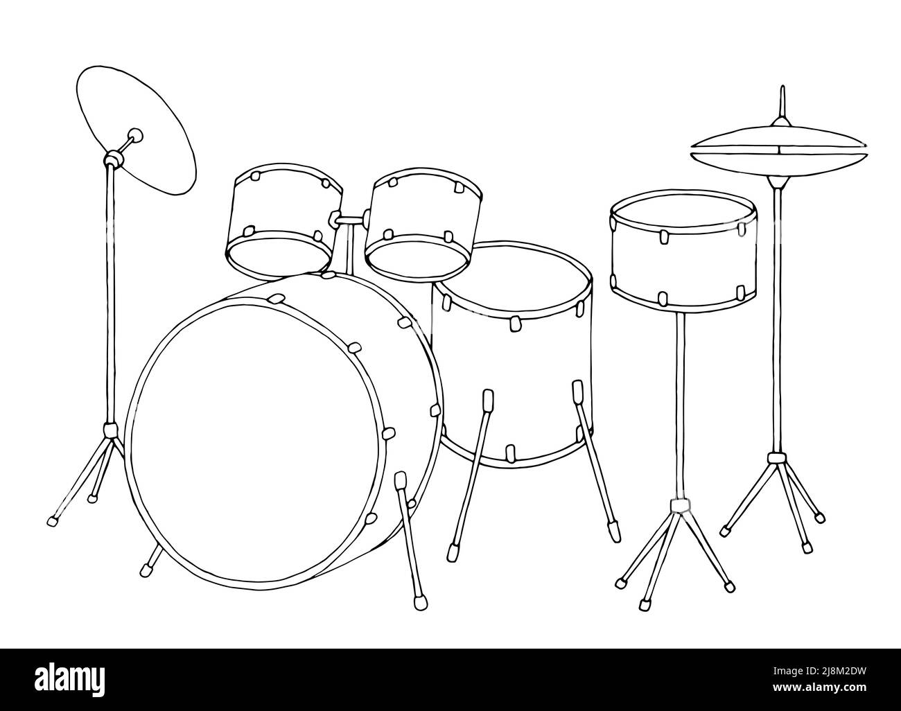 Drum set grafico bianco nero isolato disegno vettore Illustrazione Vettoriale