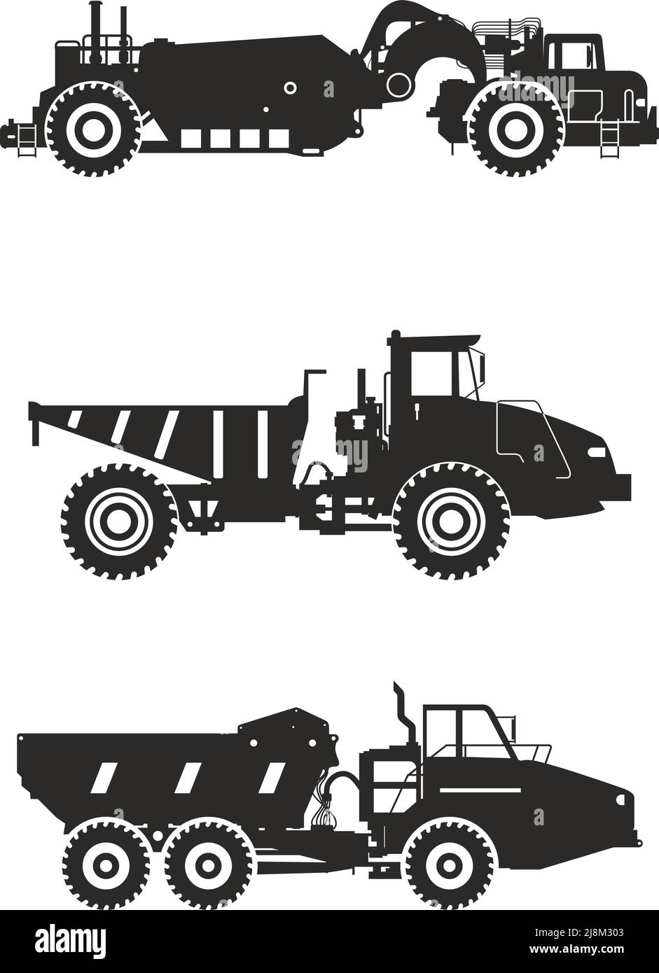 Illustrazione dettagliata di dumper da miniera, attrezzature pesanti e macchinari Illustrazione Vettoriale