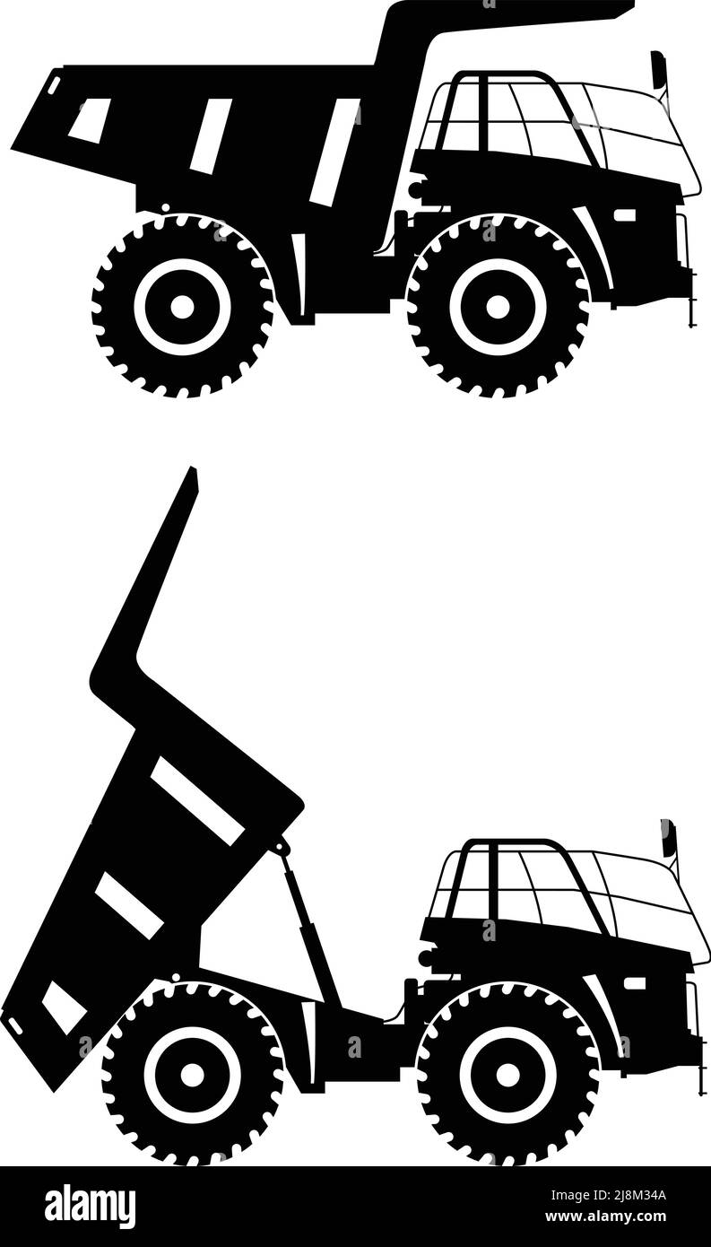 Illustrazione dettagliata di dumper da miniera, attrezzature pesanti e macchinari Illustrazione Vettoriale