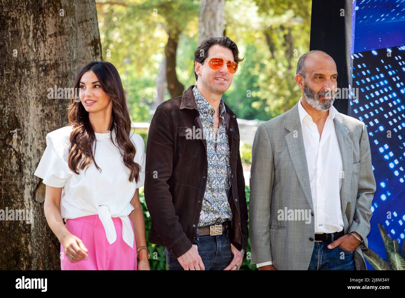 16 maggio 2022, Roma, Italia: Attori italiani Giampaolo Morelli, Francesca Chillemi e Jonis Bascir partecipano alla fotocall del film Disney Pictures ''CIP e Ciop Agenti speciali'' a Roma. Gli attori dub i vari personaggi del film d'animazione in italiano. (Foto di Gennaro Leonardi / Pacific press0 (Credit Image: © Gennaro Leonardi/Pacific Press via ZUMA Press Wire) Foto Stock