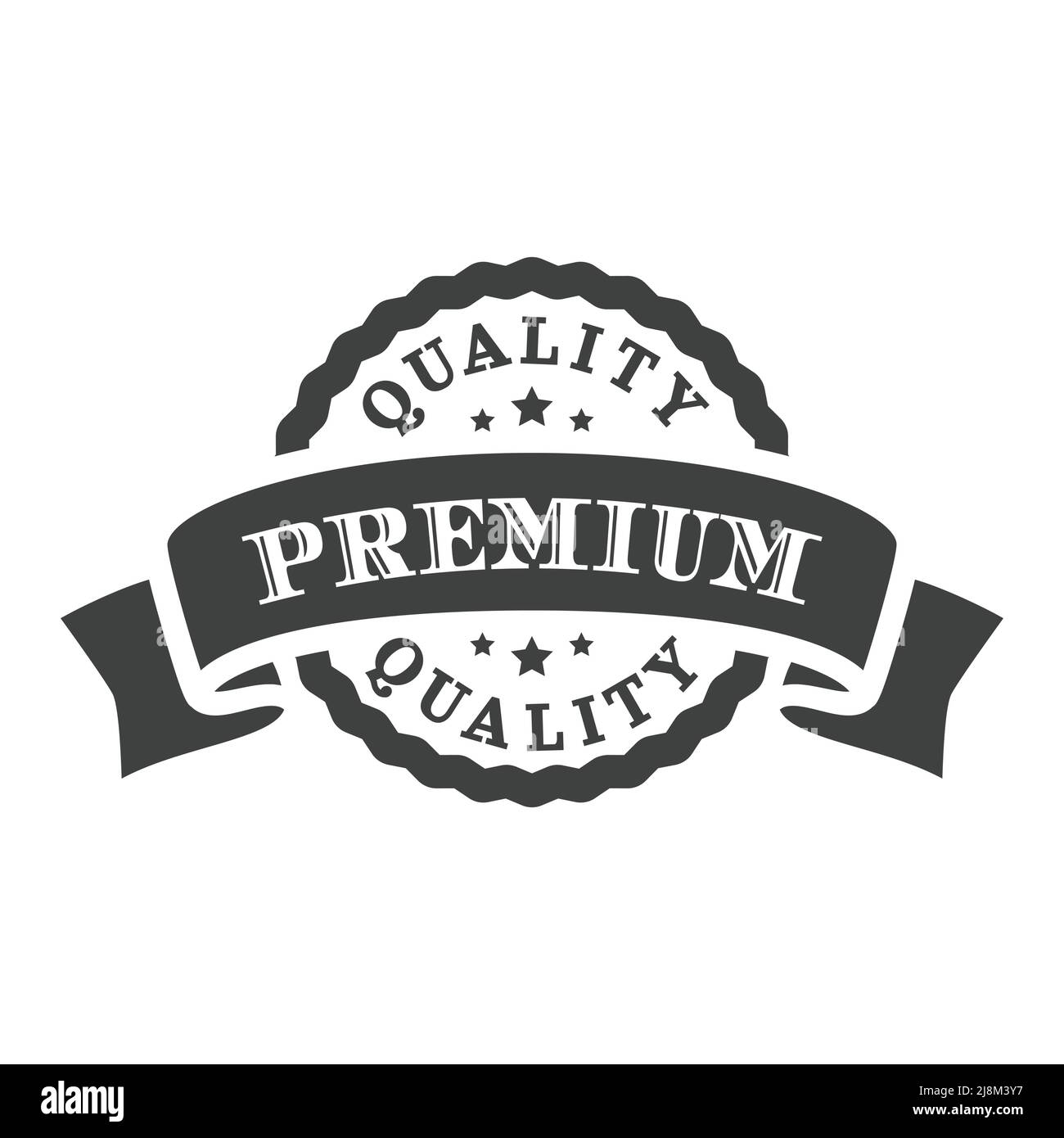 Etichetta di alta qualità con nastro per striscioni. Adesivo vettoriale nero, timbro o badge. Illustrazione Vettoriale