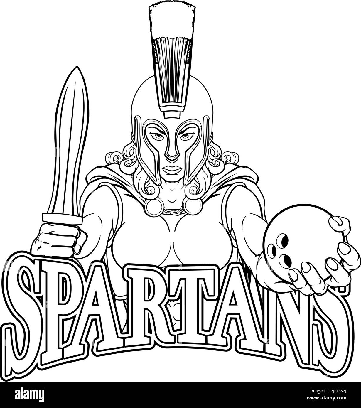 Spartan Trojan Gladiator Bowling donna guerriero Illustrazione Vettoriale