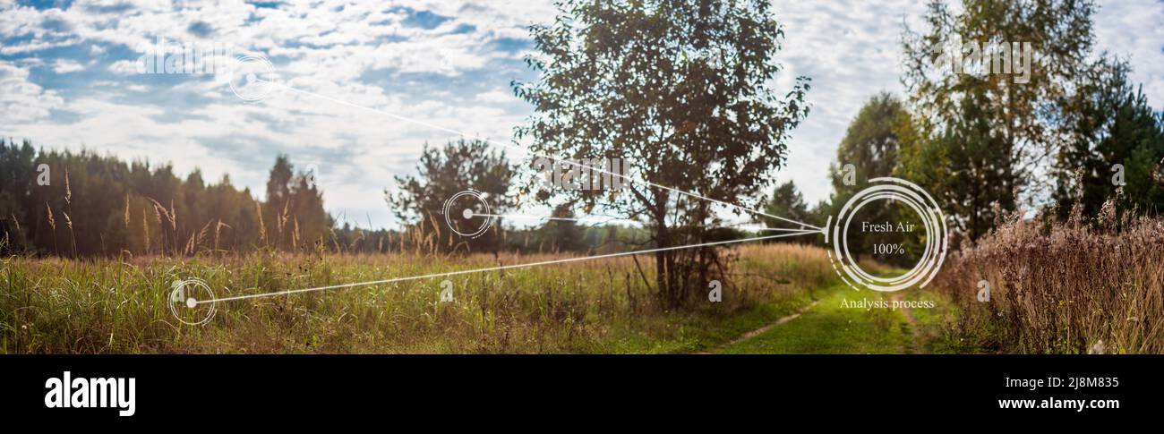 Innovazione futura per un sistema ecologico intelligente. Misurazione automatica, analisi della purezza e della freschezza dell'aria. Concetto di tecnologia ambientale per preventi Foto Stock