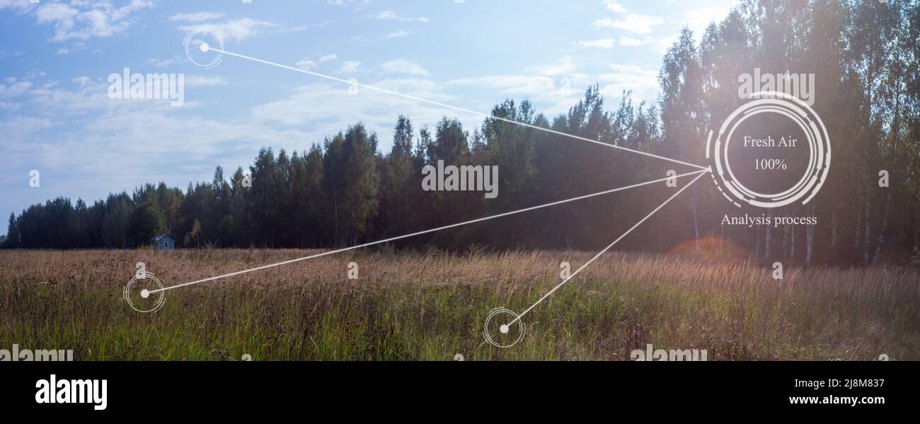 Innovazione futura per un sistema ecologico intelligente. Misurazione automatica, analisi della purezza e della freschezza dell'aria. Concetto di tecnologia ambientale per preventi Foto Stock