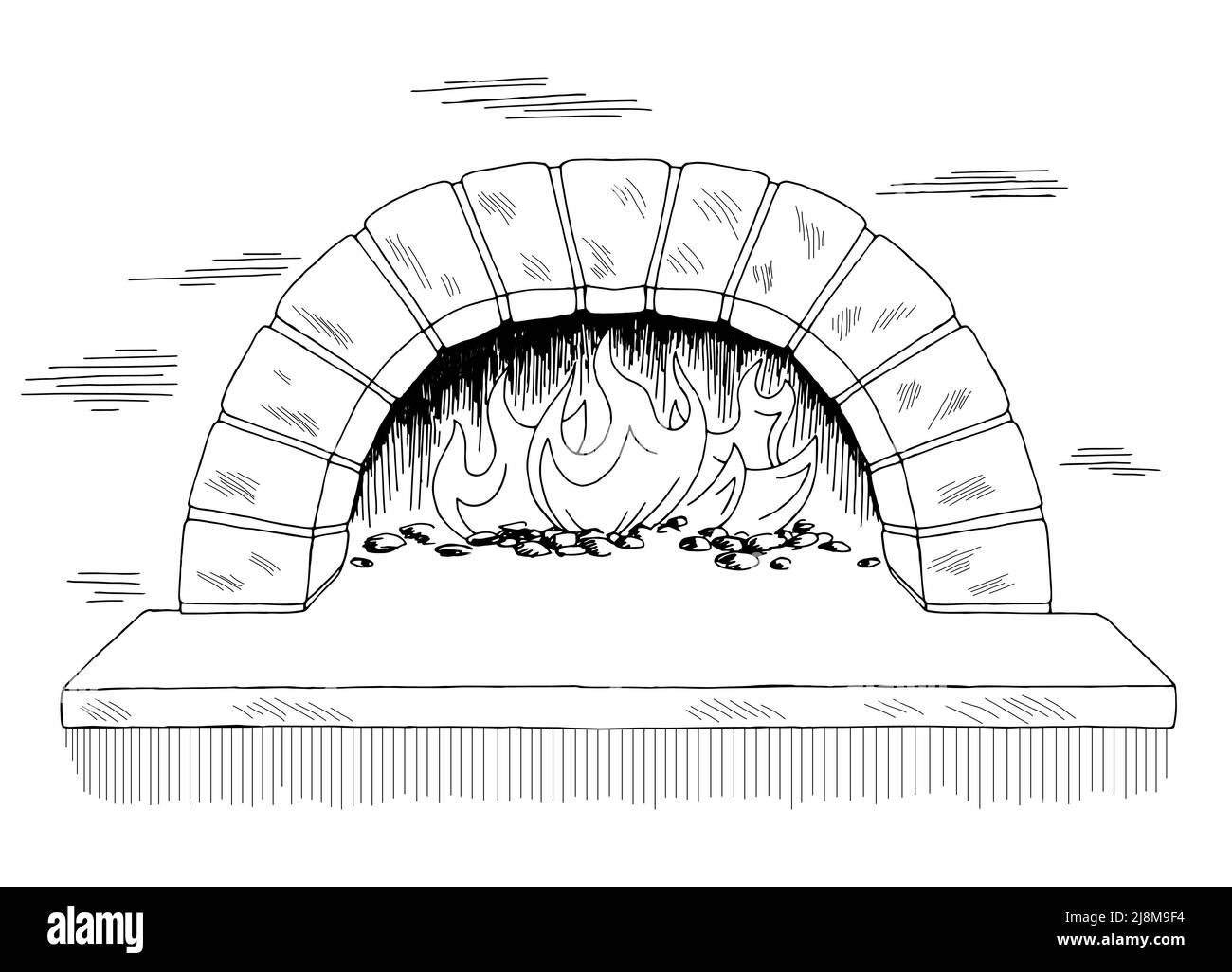 Vecchio forno grafico bianco nero schizzo isolato vettore illustrazione Illustrazione Vettoriale