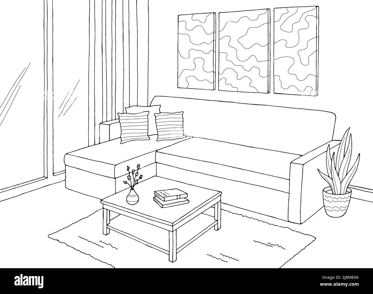 Grafico della casa in bianco nero grafico della stanza grafico della casa in bianco nero illustrazione del disegno vettoriale Illustrazione Vettoriale