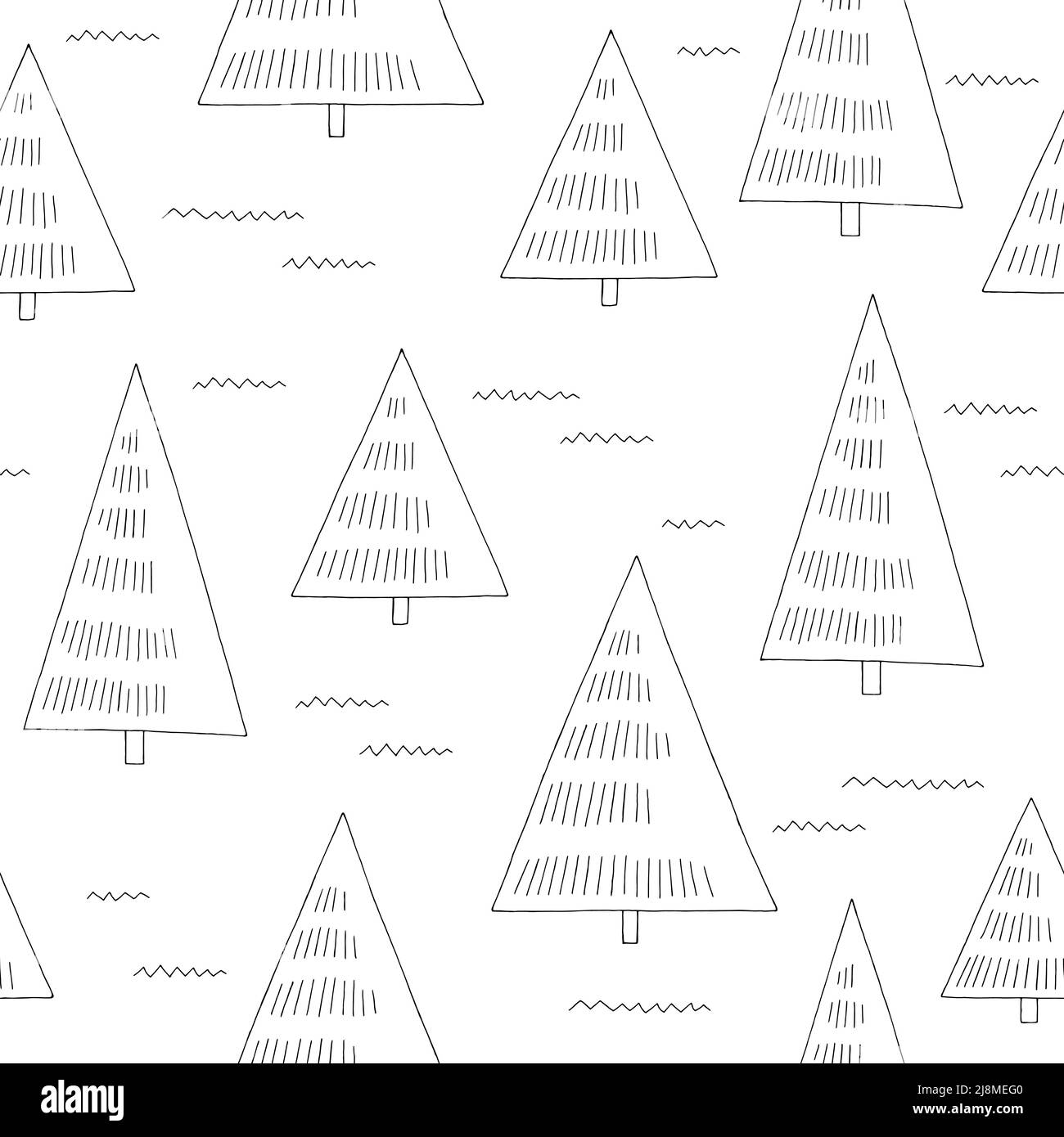 Abete albero senza giunture pattern semplicità grafica bianco nero sfondo foresta disegno vettore Illustrazione Vettoriale