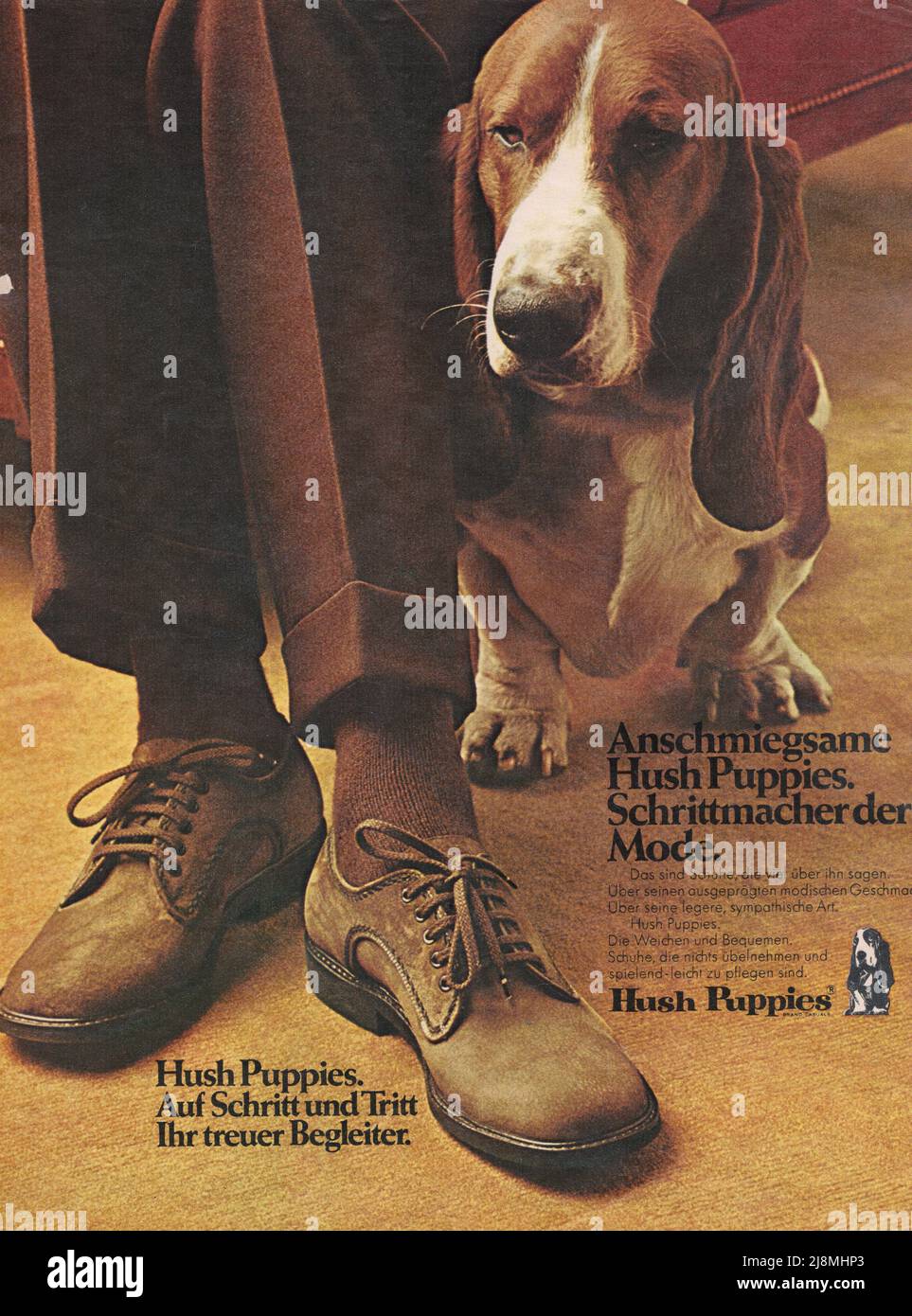 Hush Puppies vintage uomo scarpe pubblicità carta tedesca pubblicità 1980s Foto Stock