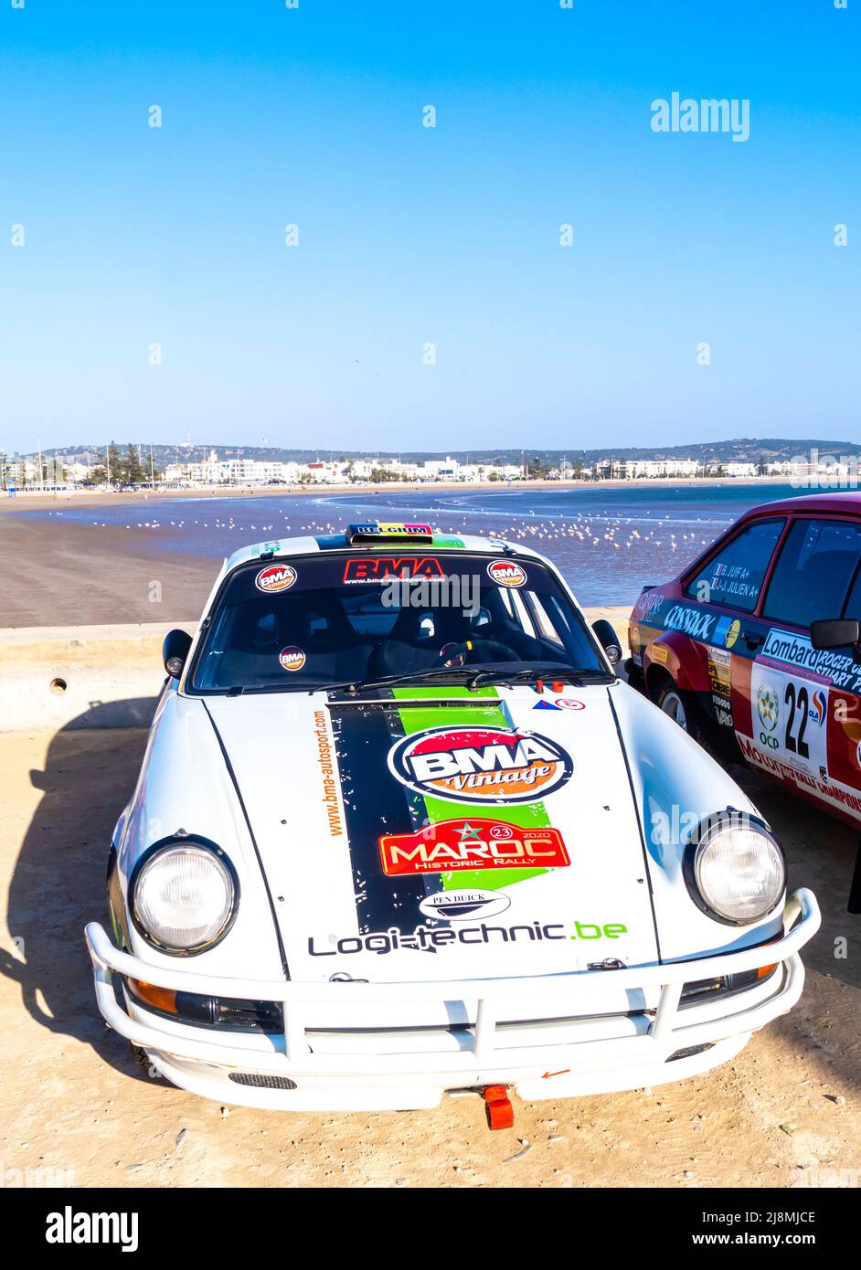 Porsche 911 con logo BMA al Maroc Historic rally 2020 mostra evento che ha avuto luogo il 16 maggio 2022 a Essaouira, Marocco, Nord Africa Foto Stock