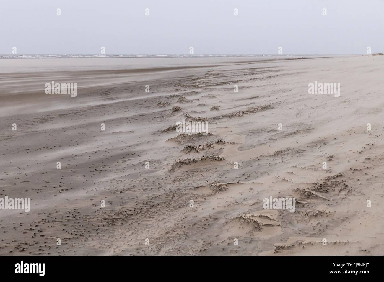 solitudine di spiaggia sabbiosa durante la tempesta Foto Stock