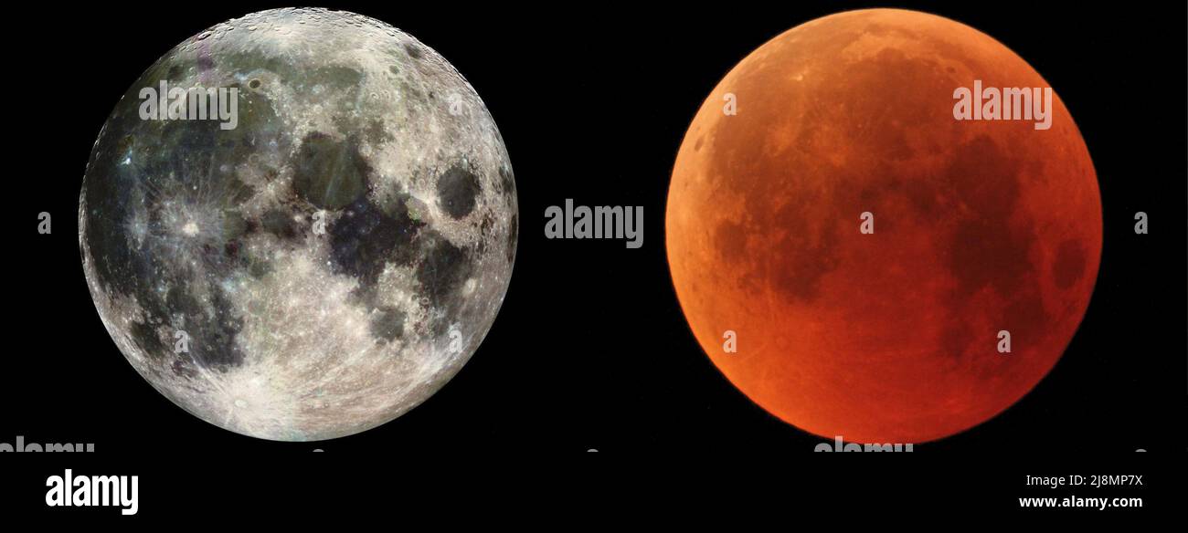 Luna piena e totale eclissi della Luna confronto. Elementi di questa foto forniti dalla NASA Foto Stock