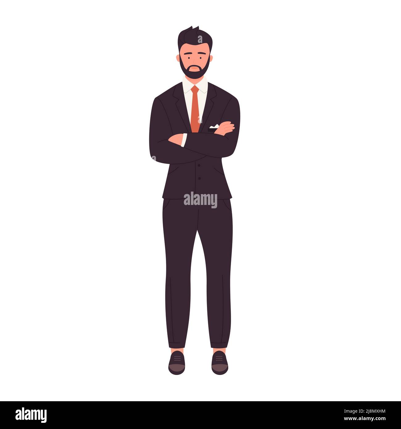 Uomo d'affari in piedi con le armi incrociate. Illustrazione vettoriale di Office Manager in Suit con braccio ripiegato Illustrazione Vettoriale