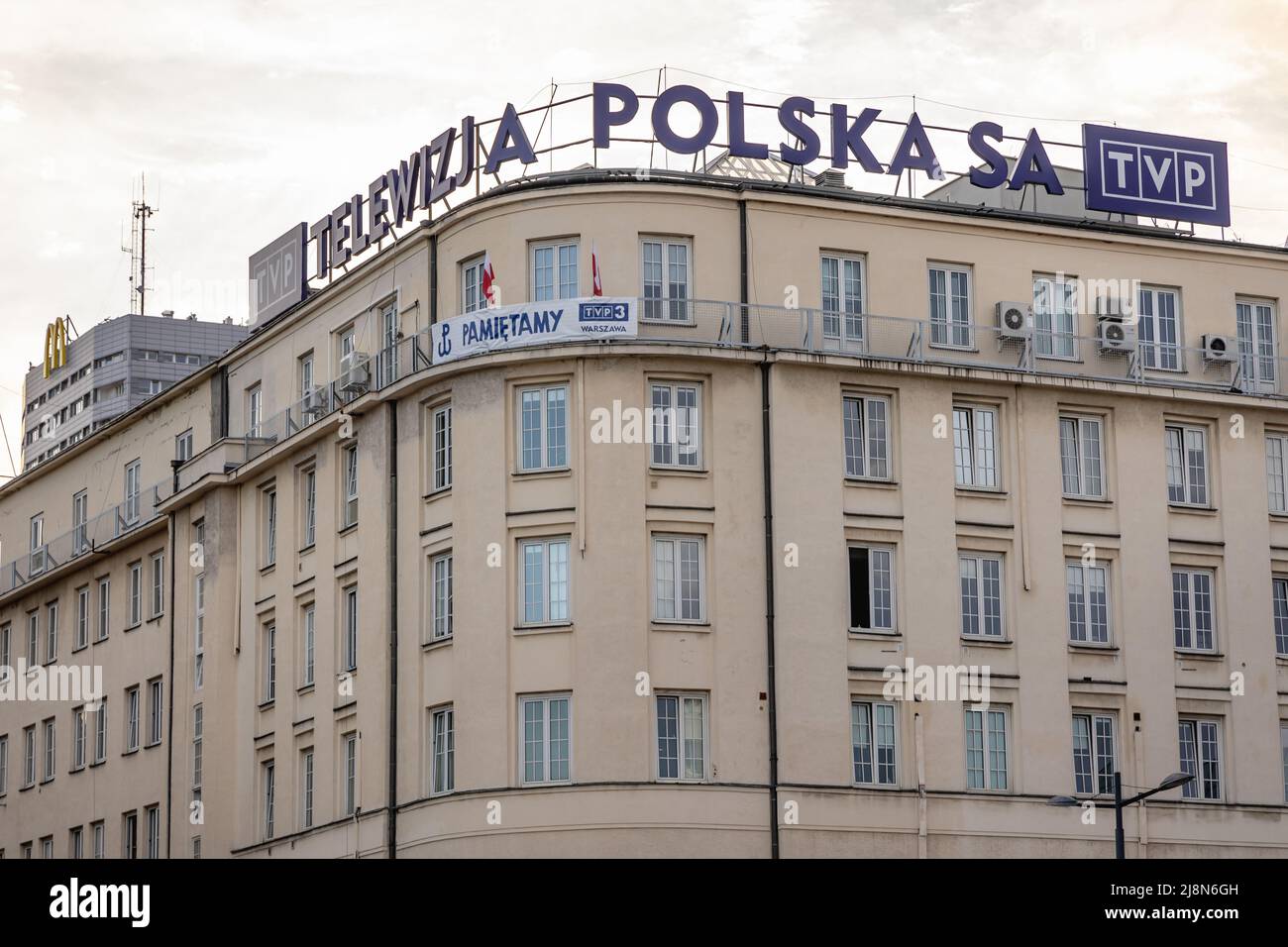 Telewizja Polska - edificio della televisione pubblica polacca in Piazza dell'insurrezione di Varsavia, capitale della Polonia Foto Stock