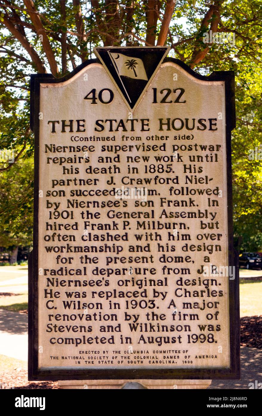 La targa della casa di stato in Columbia SC Foto Stock