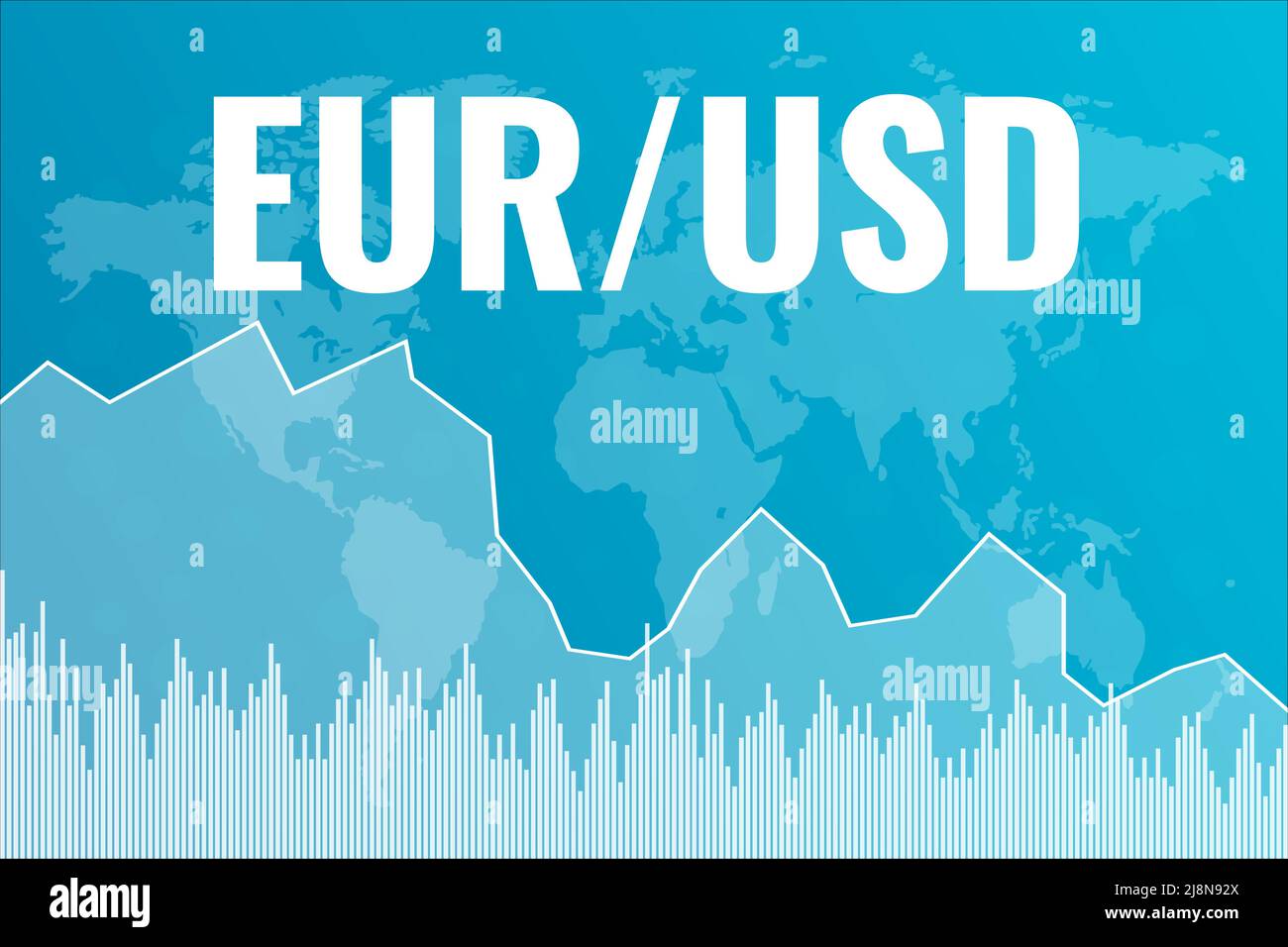 Parola EUR/USD su sfondo blu finanza da grafici, grafici. Tendenza al ribasso. Concetto di mercato finanziario Illustrazione Vettoriale