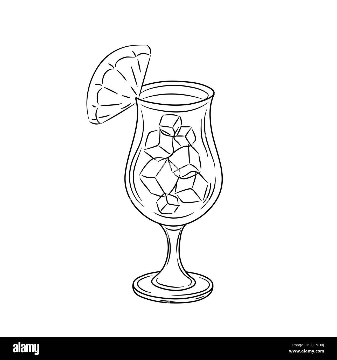 Bicchiere vettoriale di pina colada cocktail con fetta di ananas retrò disegnata a mano. Illustrazione dell'illustrazione della bevanda di alcool di estate Illustrazione Vettoriale