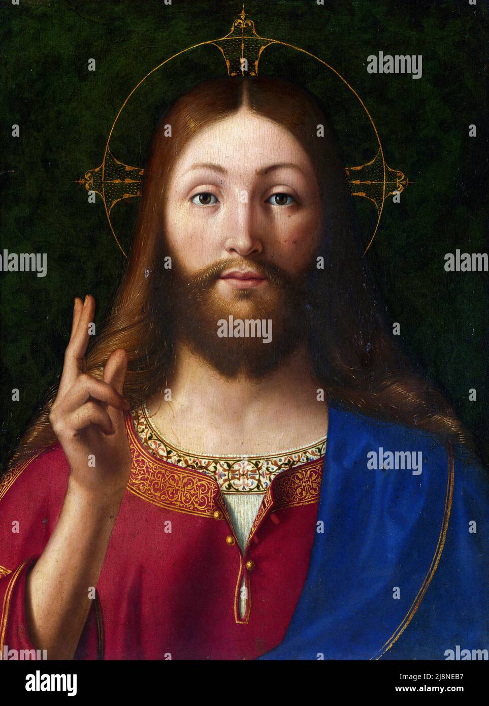 Cristo Benedizione dell'artista rinascimentale italiano, Andrea Previtali, olio di pioppo, c. 1512-15 Foto Stock