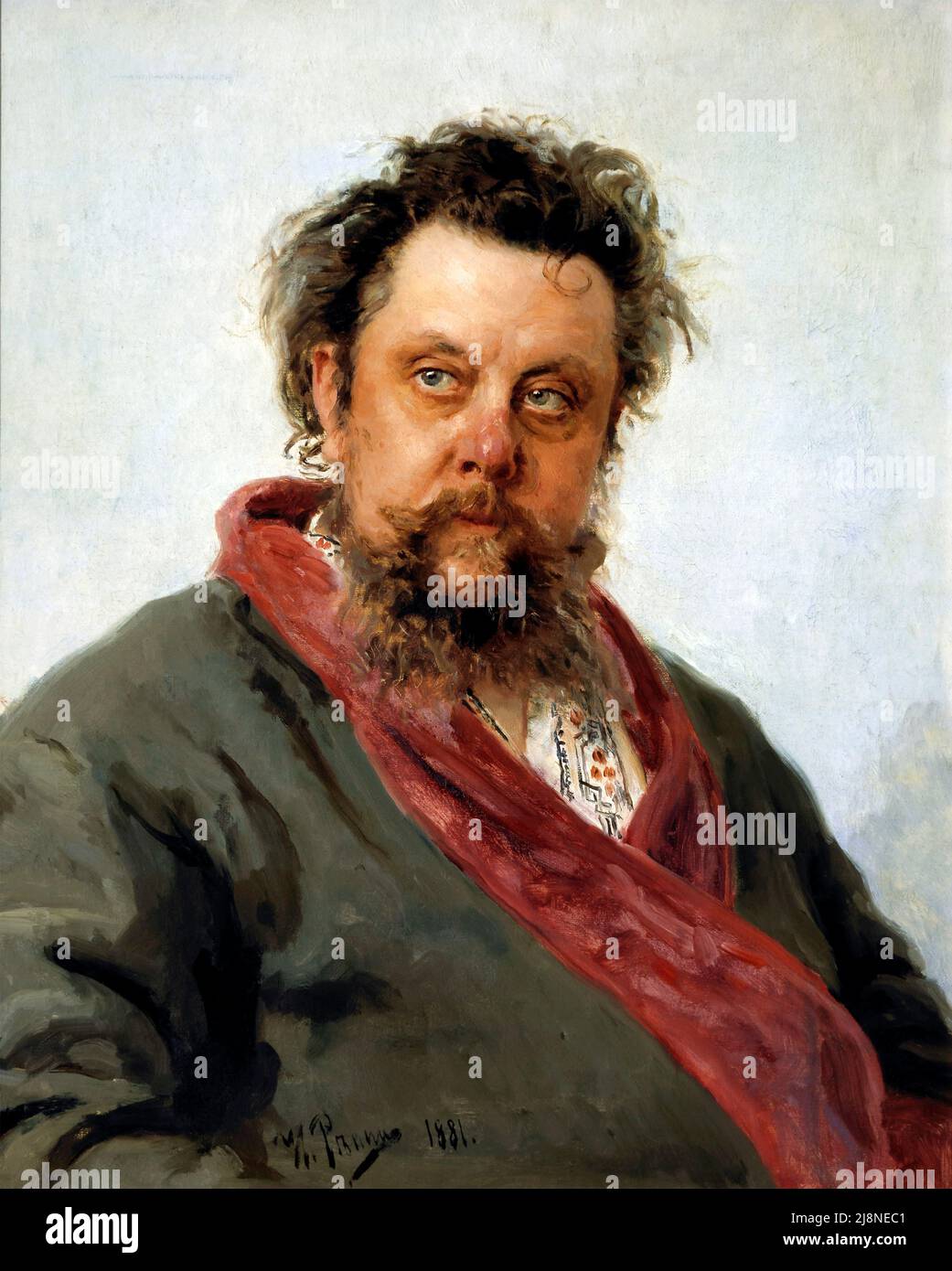 Repin di Ilya Dipinto dal titolo 'Ritratto di M. P. Musorgsky' dell'artista russo nato in Ucraina, Ilya Yefimovich Repin (1844-1930), olio su tela, 1881 Foto Stock